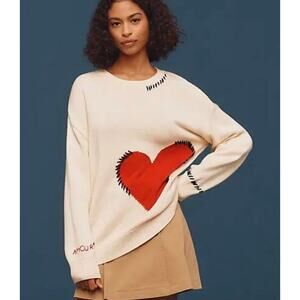 NWT! Anthropologie Crew-Neck Whipstitch Heart Icon Sweater.